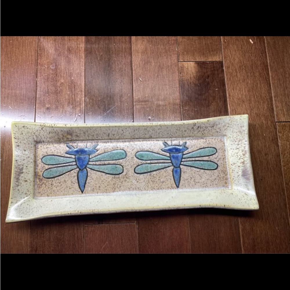 Lange Pottery Rectangular Bread Dragonfly Dish